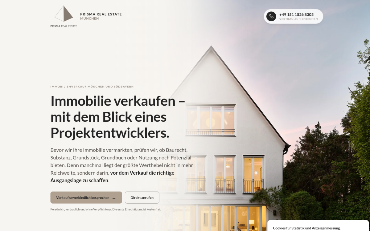 Website von PRISMA Real Estate München